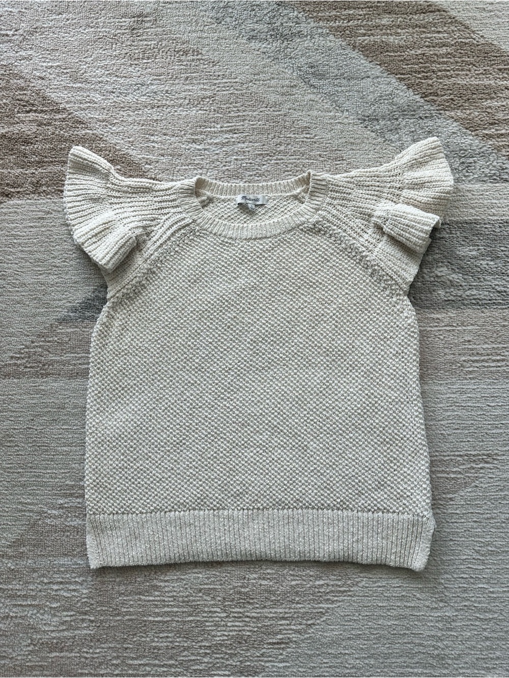 Madewell 100% Cotton Flutter-Sleeve Sweater Tank in Marled Vanilla Size L